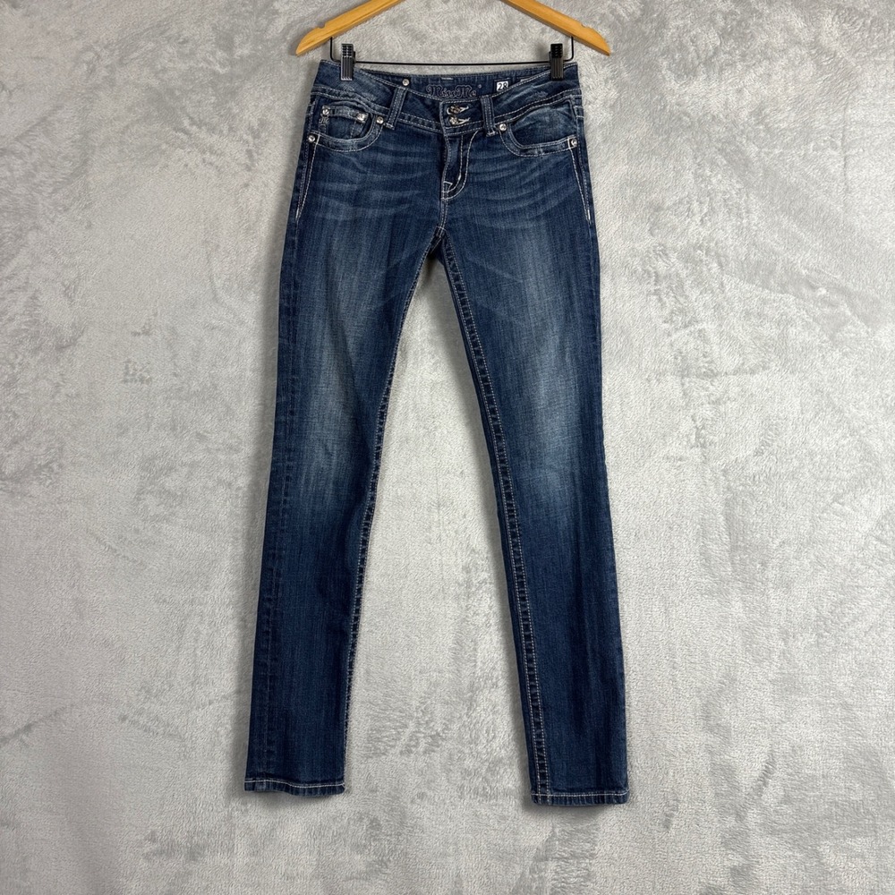 Miss Me Skinny Jeans Womens 28 Dark Wash Distressed Bling Flap Pocket JP4009SK-5